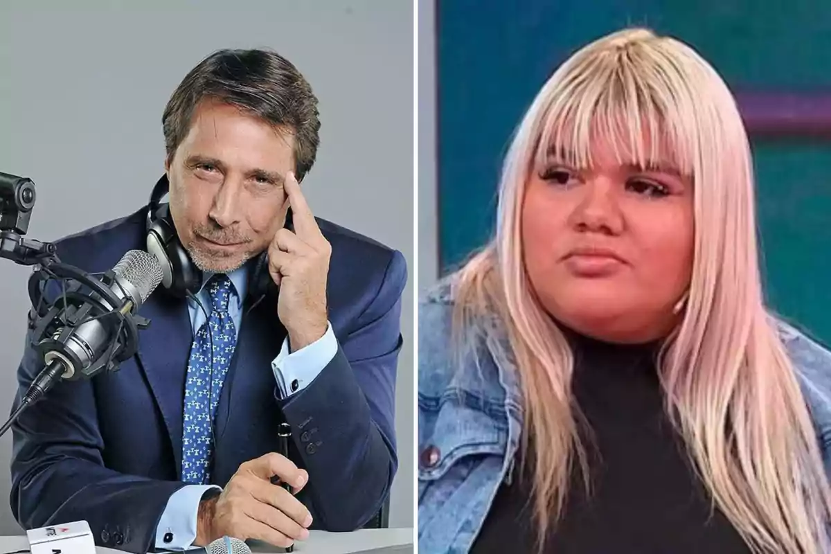 Dos personas en un montaje de fotos, una con auriculares y micrófono y otra con cabello rubio y chaqueta de mezclilla.