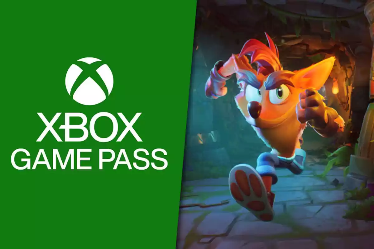Xbox Game Pass logo next to an animated video game character running in an adventure setting
