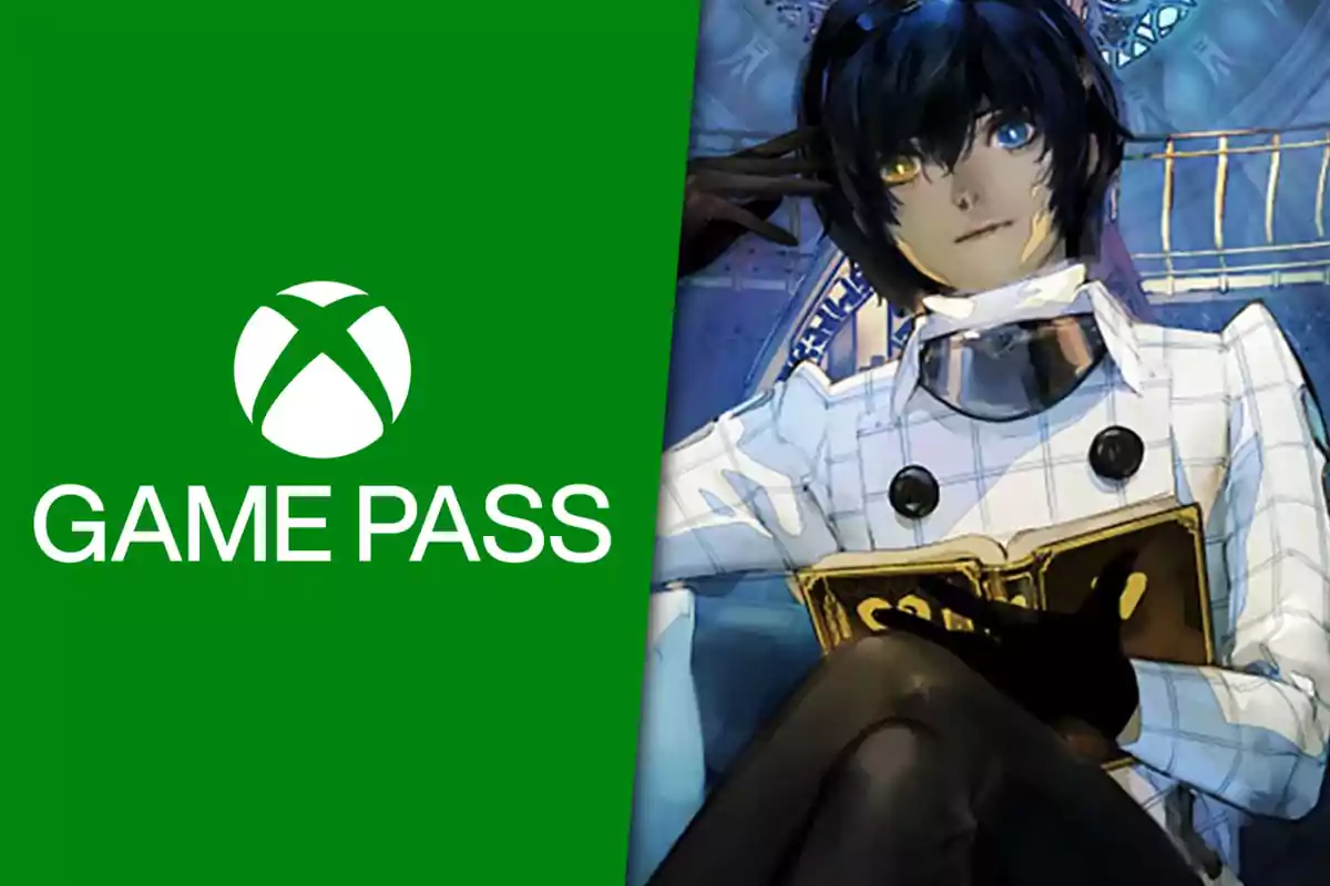 Xbox Game Pass logo next to an anime character with dark hair and different colored eyes holding a book.