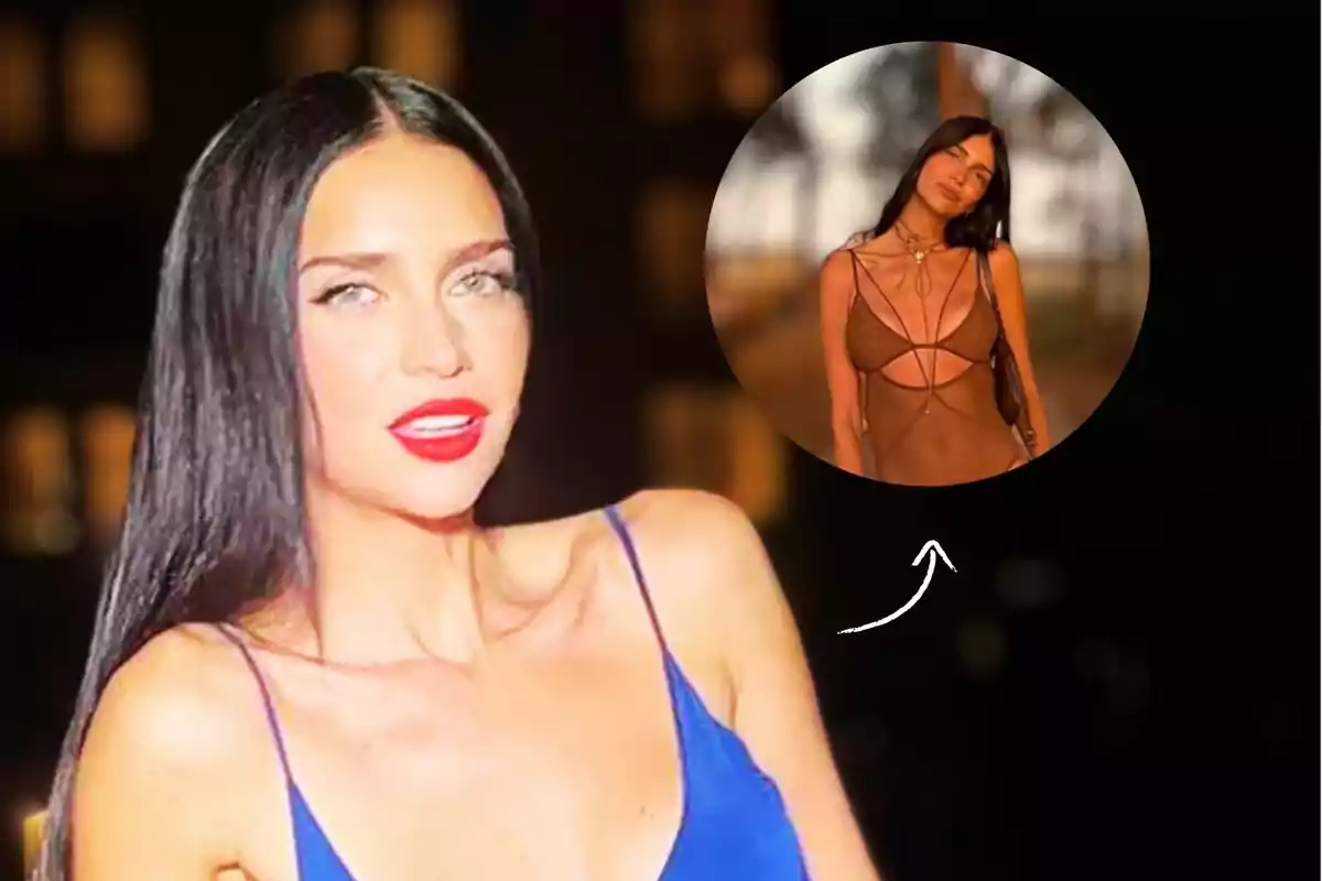 Zaira Nara con vestido azul y labios rojos, con un recuadro que muestra otra imagen de ella con un vestido marrón en Punta del Este este verano 2025.